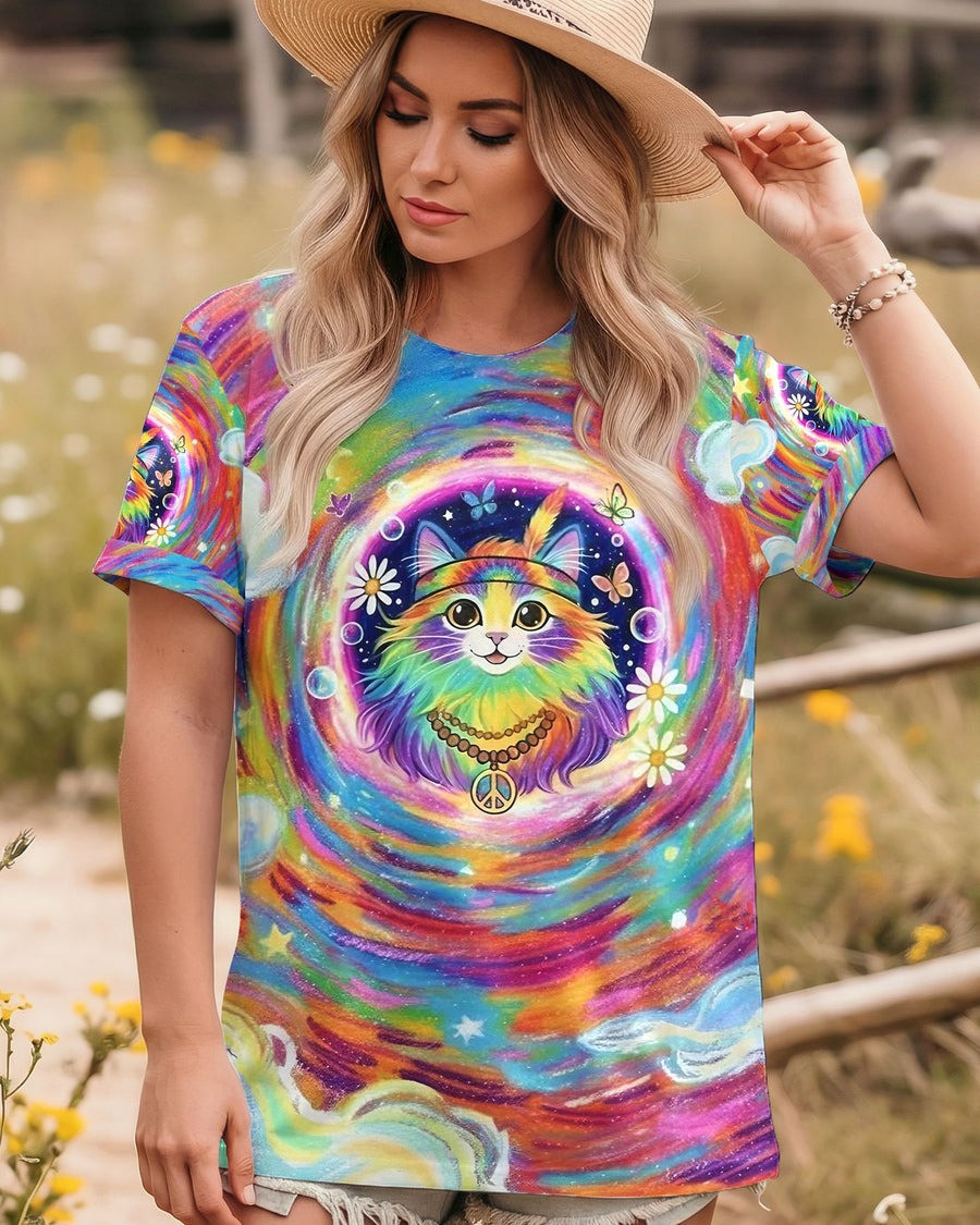 Cat Galaxy Colorful Tie Dye Shirt Cute Animal Shirts Groovy Hippie Apparel Cat Lovers Gifts - Tradiviet