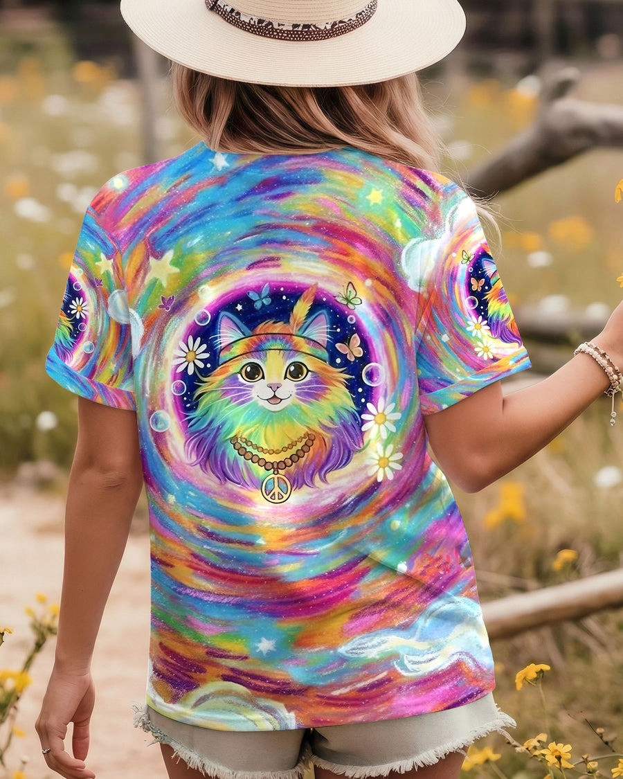 Cat Galaxy Colorful Tie Dye Shirt Cute Animal Shirts Groovy Hippie Apparel Cat Lovers Gifts - Tradiviet - Image 2