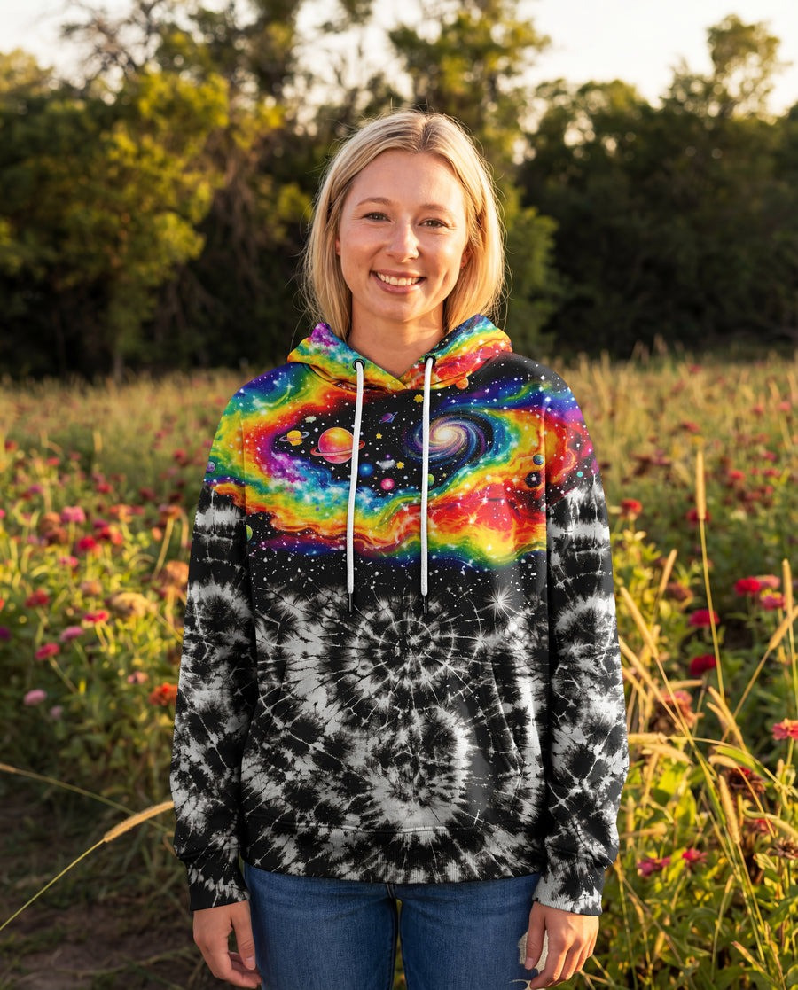 Cat Galaxy Tie Dye Hoodie Cute Animal Apparel Groovy Clothing Cat Lovers Gifts For Her - Tradiviet