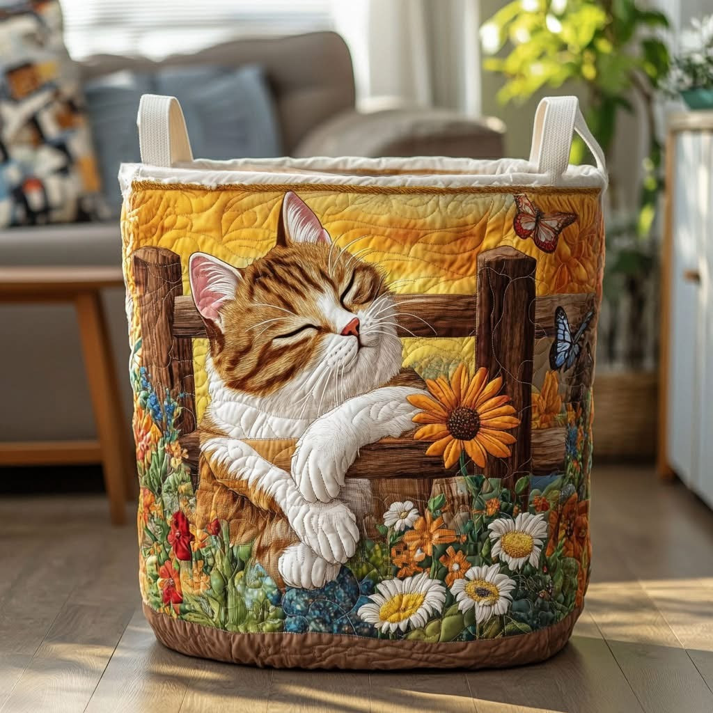 Cat Garden Daydream Quilted Laundry Basket Cute Animal Storage Basket Gifts For Cat Lovers - Tradiviet