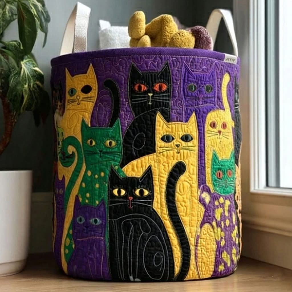 Cat Gilded Paws Of Carnival Quilted Laundry Basket Cute Animal Home Decor Cat Lovers Gifts - Tradiviet