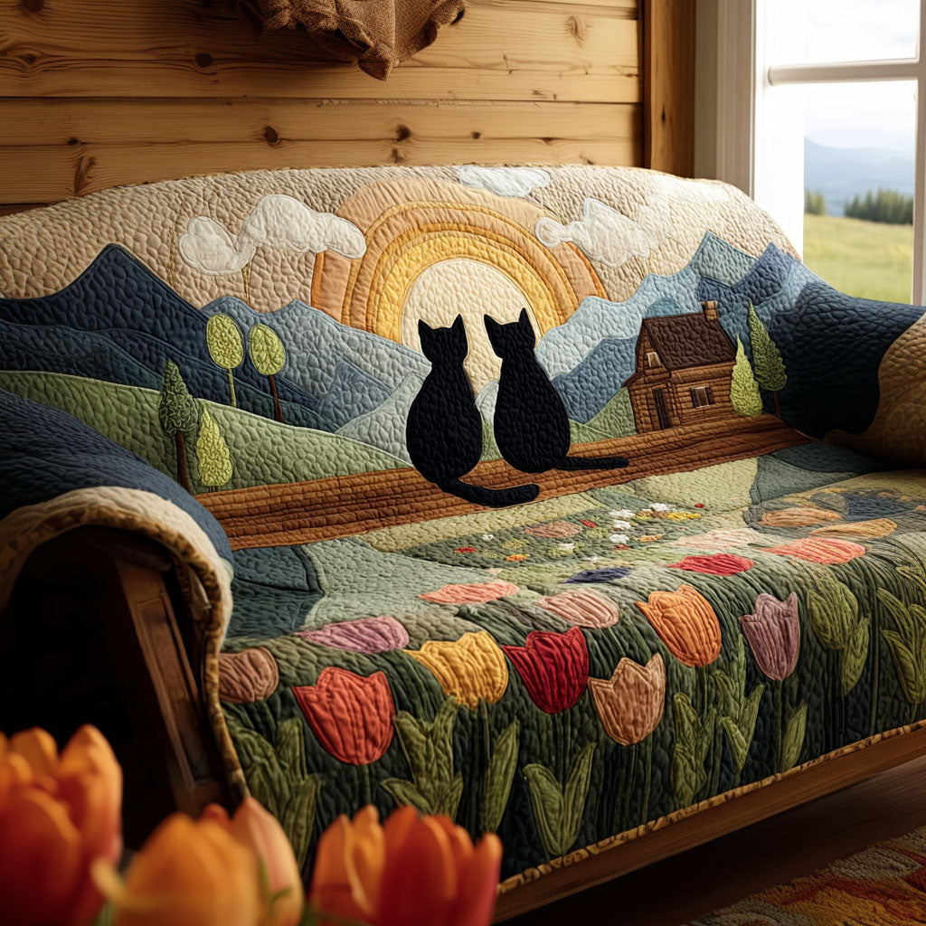 Cat Harmony Quilted Sofa Cover Farmhouse Room Decor Gift Ideas For Cat Lovers - Tradiviet