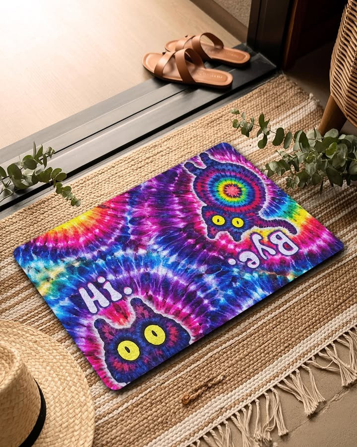 Cat Hi Bye Color Swirl Doormat Funny Welcome Mat Best Gifts For Cat Lovers - Tradiviet