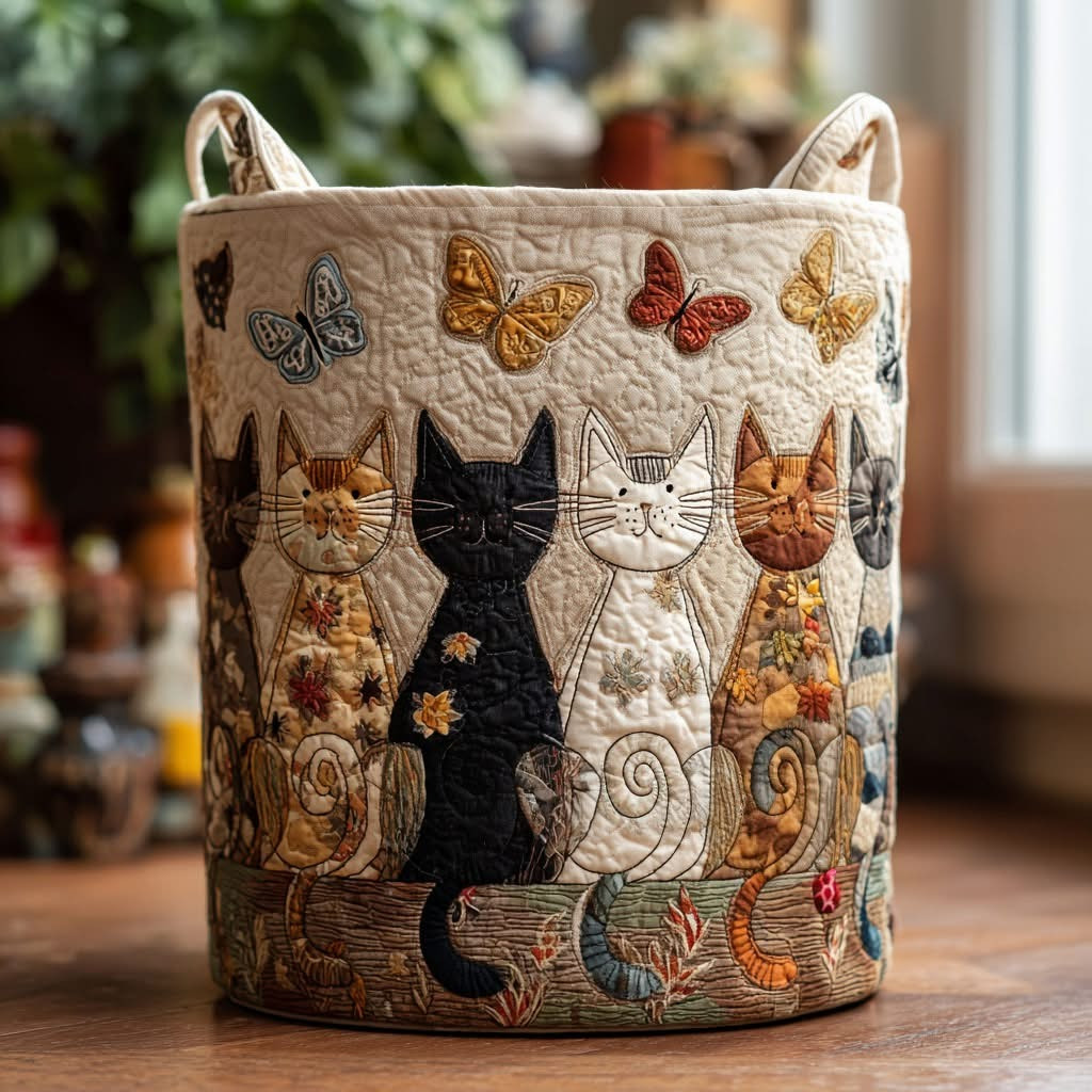 Cat Home Of Whiskers Quilted Laundry Basket Cute Animal Laundry Hamper Present For Cat Lovers - Tradiviet