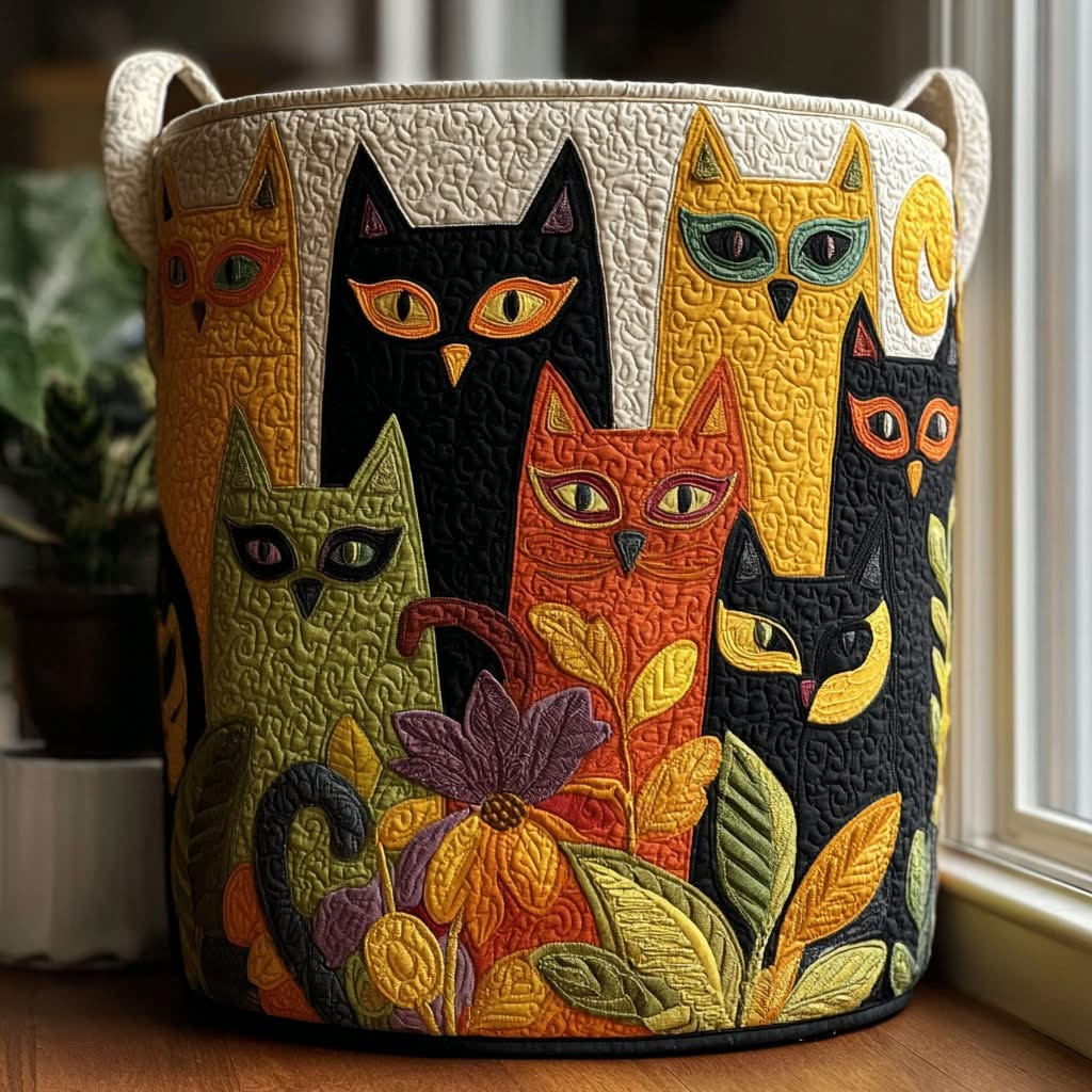 Cat Jubilee Quilted Laundry Basket Cute Animal Laundry Hamper Best Gifts For Cat Lovers - Tradiviet