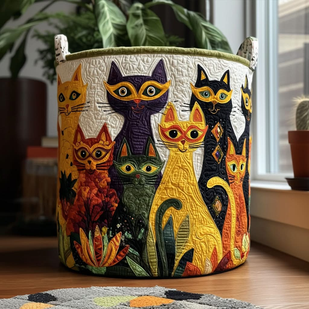 Cat Krewe Quilted Laundry Basket Funny Animal Laundry Hamper Gifts Ideas For Cat Lovers - Tradiviet
