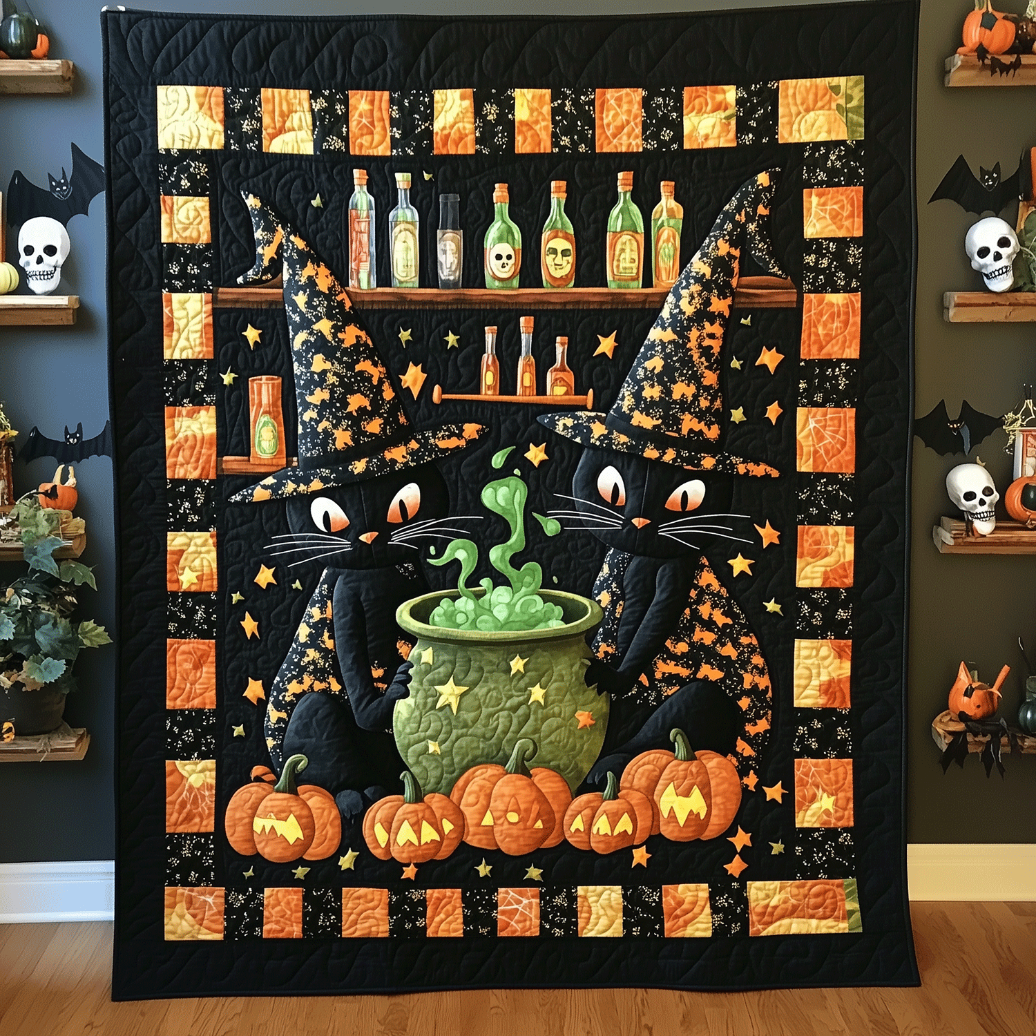 Cat Magic Potion Quilted Blanket July 4 Decor Patriotic Birthday Gifts - Tradiviet