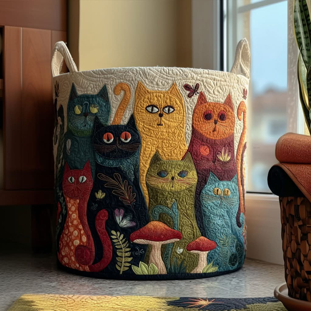 Cat Magic Whisker Valley Quilted Laundry Basket Hamper Basket Gifts For Cat Lovers - Tradiviet