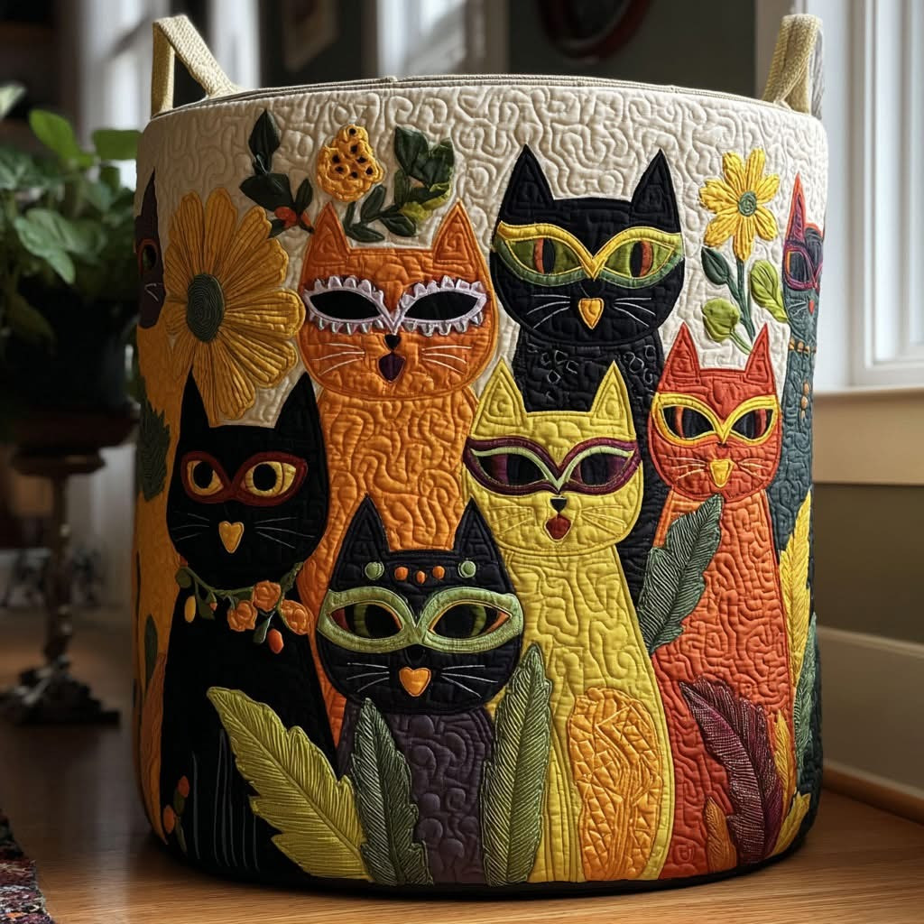 Cat Mardi Whispers Quilted Laundry Basket Laundry Room Decor Best Gifts For Cat Lovers - Tradiviet