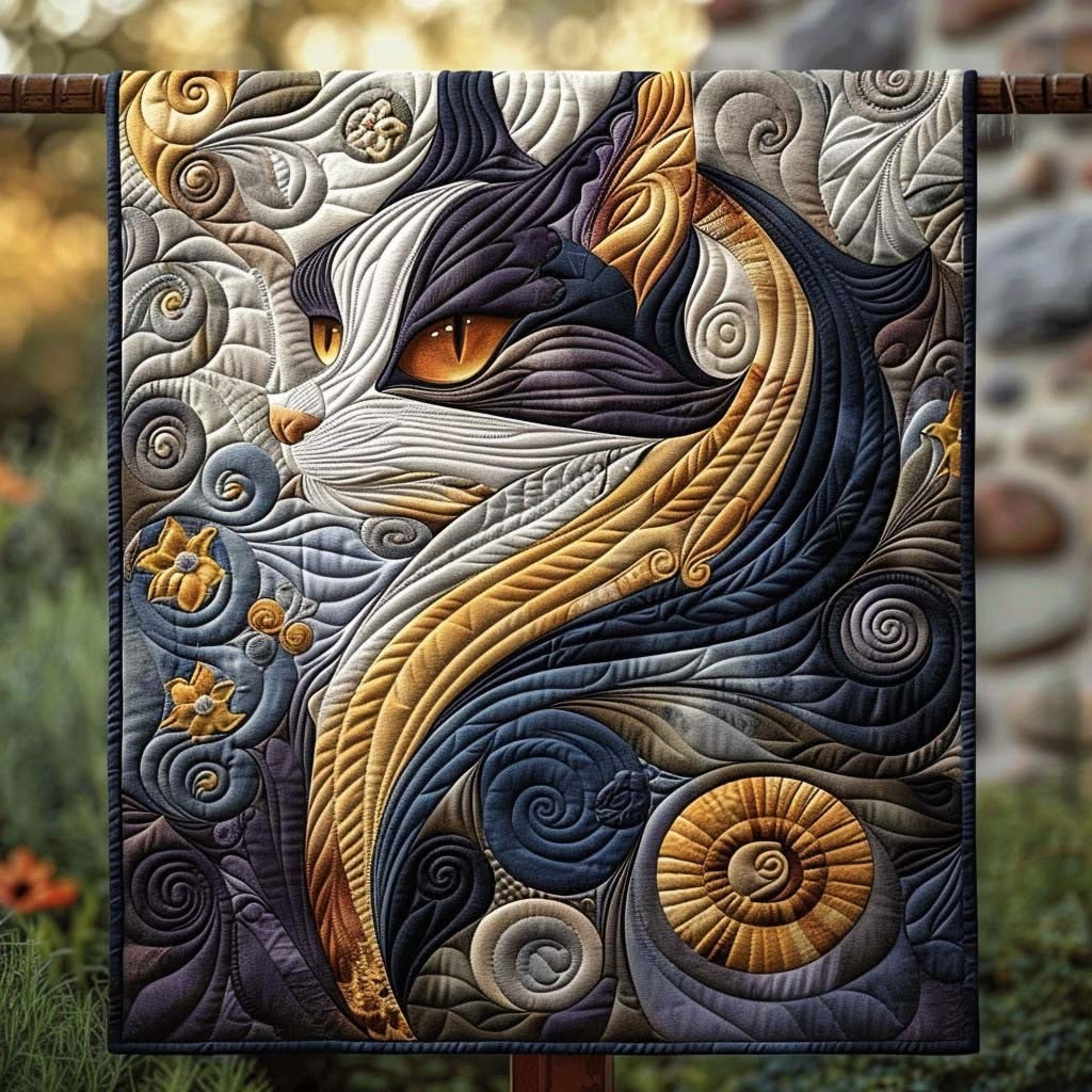 Cat Mystic Feline Quilted Blanket Detailed Cat Face Throw Blanket Gifts For Cat Lovers - Tradiviet