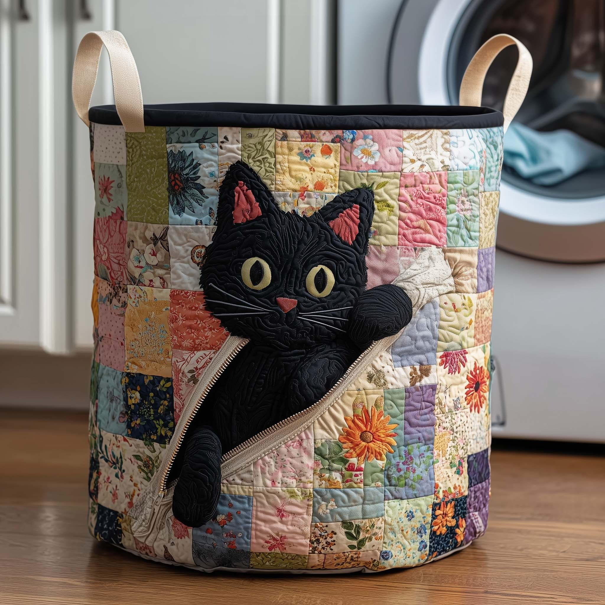 Cat Peekaboo Quilted Laundry Basket Cute Animal Storage Basket Present For Cat Lovers - Tradiviet