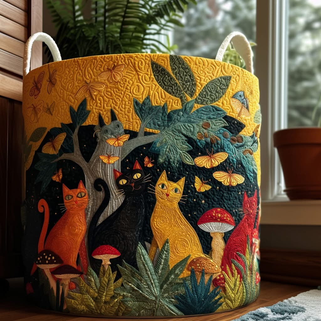 Cat Quilted Laundry Basket Whimsical Animal Laundry Hamper Gifts Ideas For Cat Lovers - Tradiviet