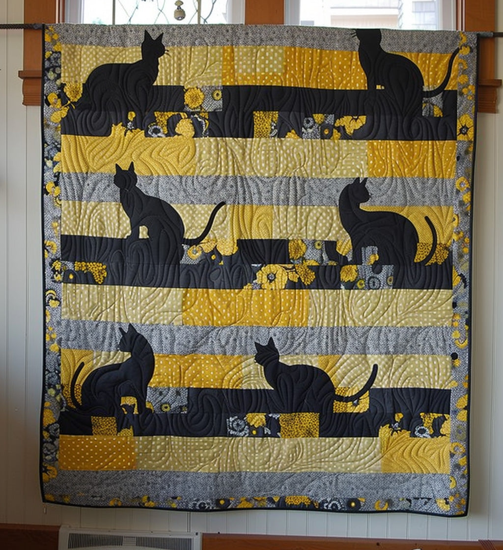 Cat Silhouette Quilted Blanket America's 250th Anniversary Gift For Grandpa - Tradiviet