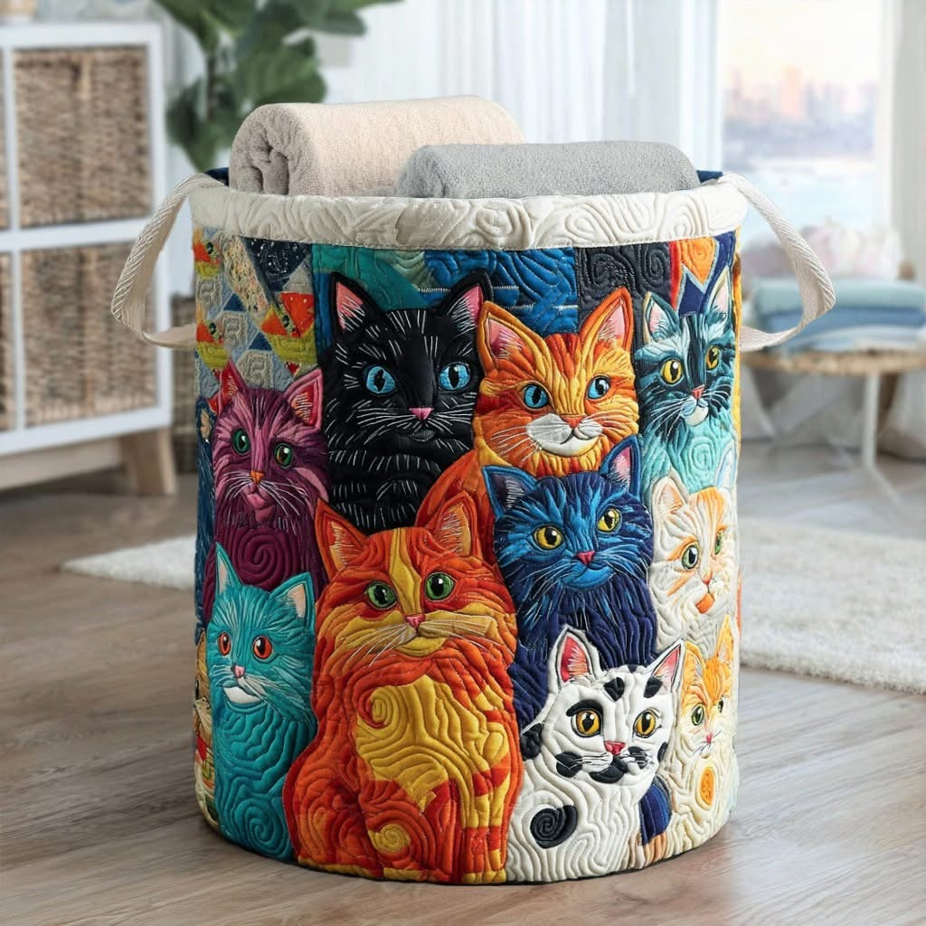 Cat Squad Hamper Quilted Laundry Basket Cute Animal Laundry Basket Gifts For Cat Lovers - Tradiviet