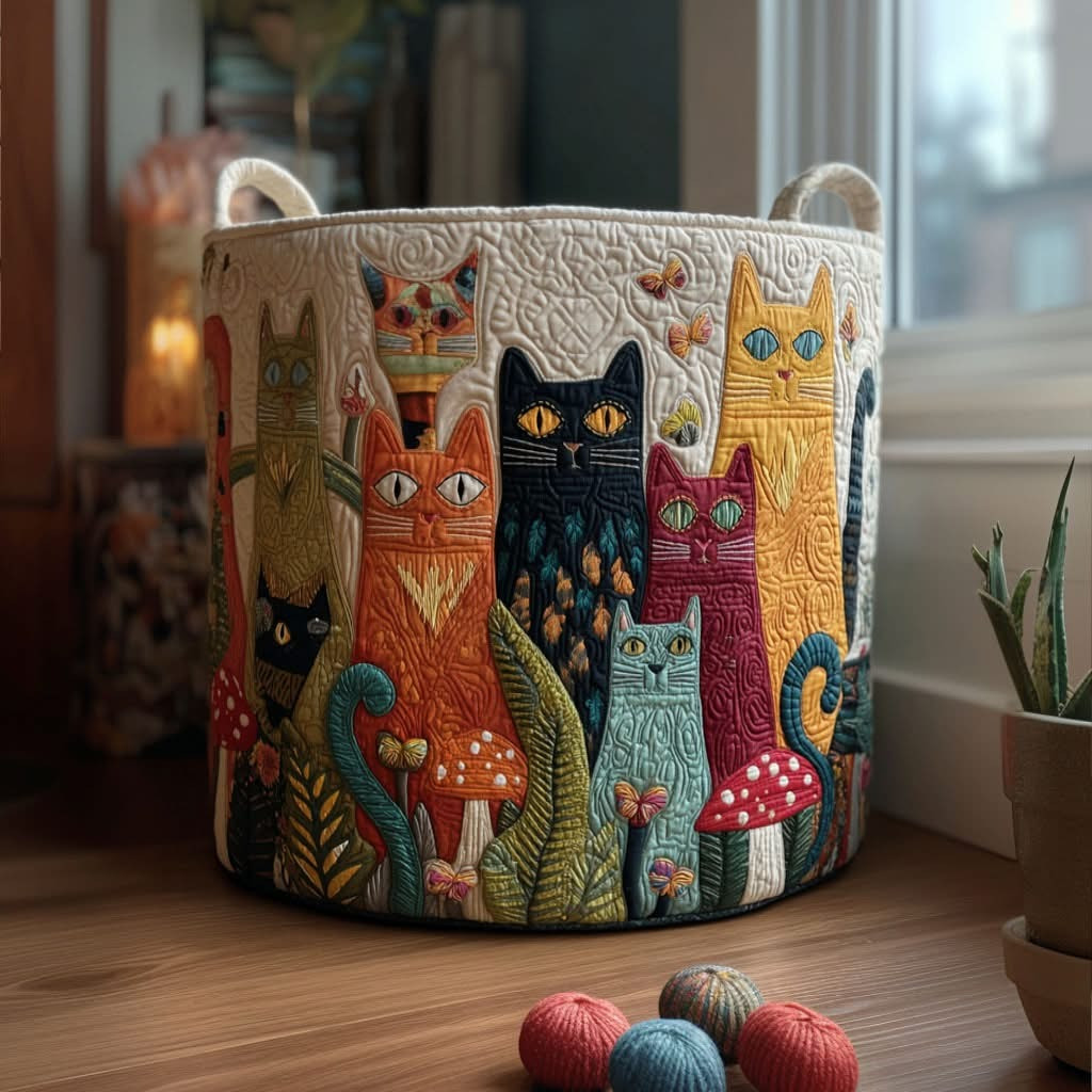 Cat Whisker Woods Haven Quilted Laundry Basket Best Laundry Basket Cat Lovers Gift Items - Tradiviet