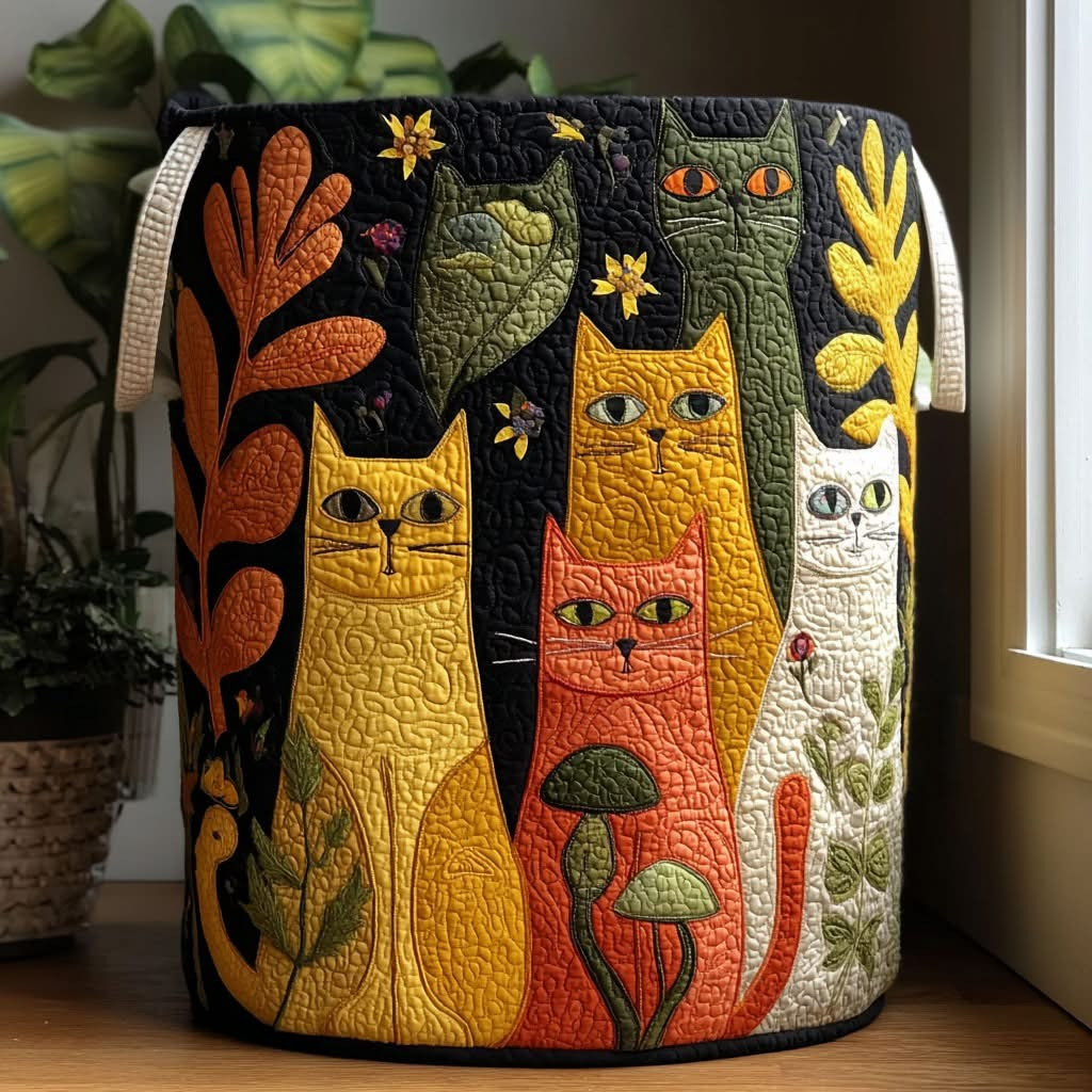 Cat Whispering Woods Quilted Laundry Basket Best Laundry Basket Present Ideas For Cat Lovers - Tradiviet