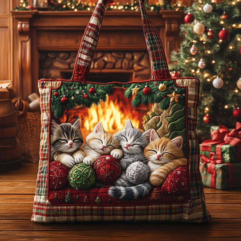 Cat Winter Cabin Quilted Tote Bag Christmas Gifts For Cat Lovers - Tradiviet - Image 2
