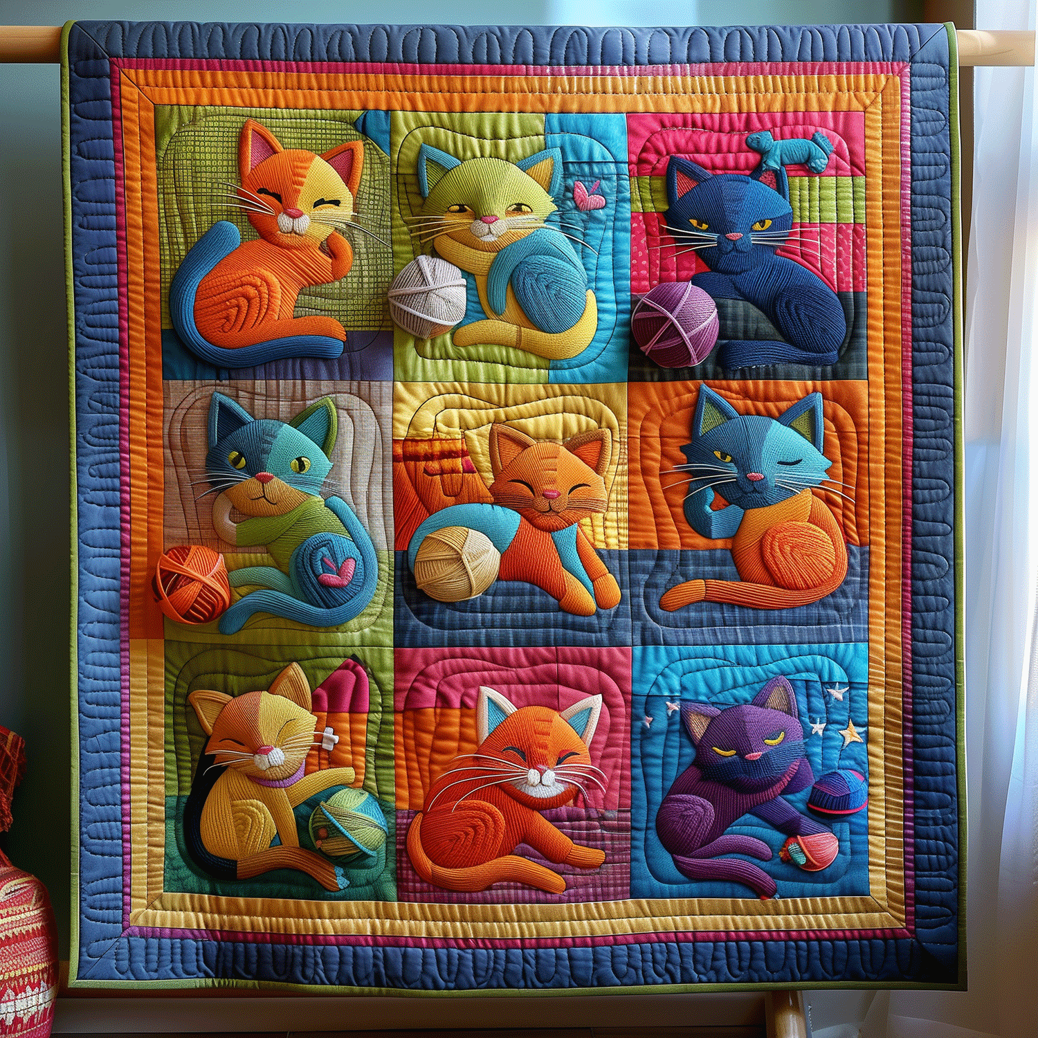 Cat Yarn Fiesta Quilted Blanket Home Decor Gift For Brother - Tradiviet