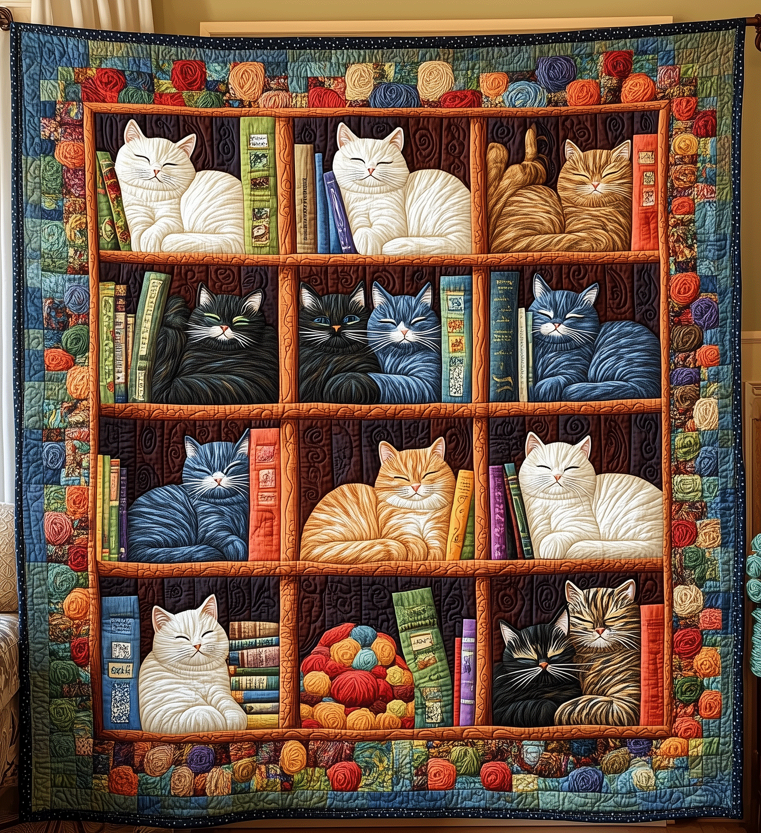 Catnap On Books Quilted Blanket Decor Ideas For Living Room Gift For Boys - Tradiviet