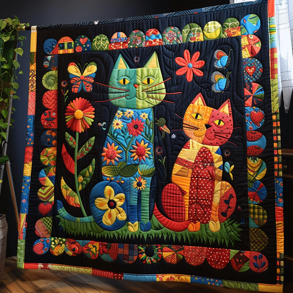 Cats and Flowers Quilted Blanket Decorating Your Home Gift For Home Decor - Tradiviet