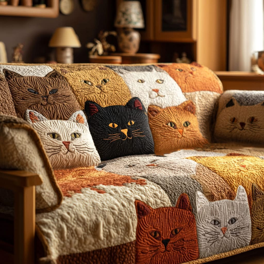 Cats Golden Whiskers Quilted Sofa Cover Best Couch Covers Christmas Gift Ideas For Cat Lovers - Tradiviet