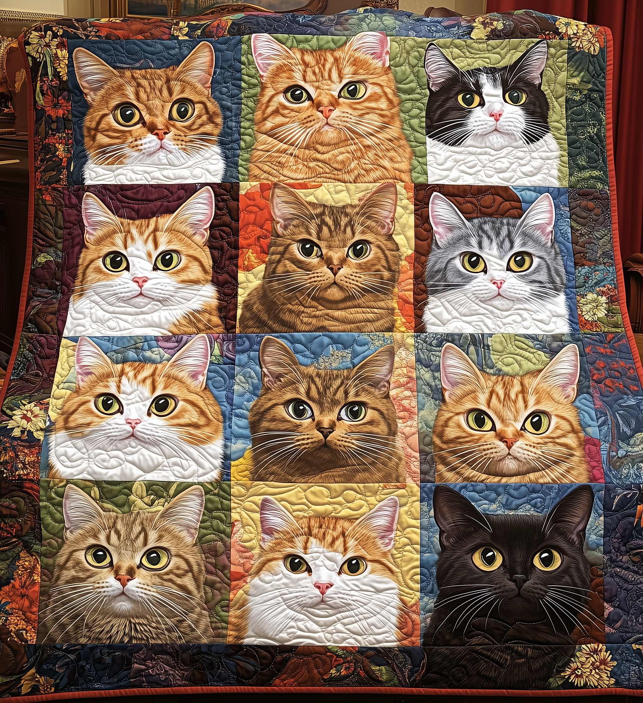 Cats in Bloom Quilted Blanket Aesthetic Room Decor Gift For House Decor - Tradiviet