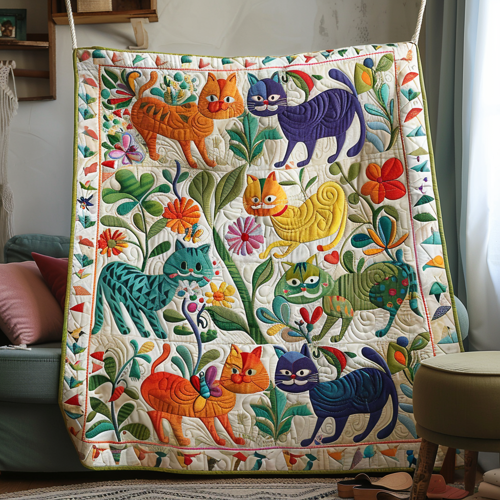 Cats In The Garden Quilted Blanket Bedroom Decorations Gift For Indoor Decor - Tradiviet
