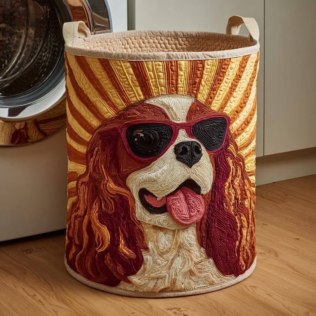 Cavalier Sun Soul Quilted Laundry Basket Cute Animal Clothes Hamper Gifts For Dog Lovers - Tradiviet