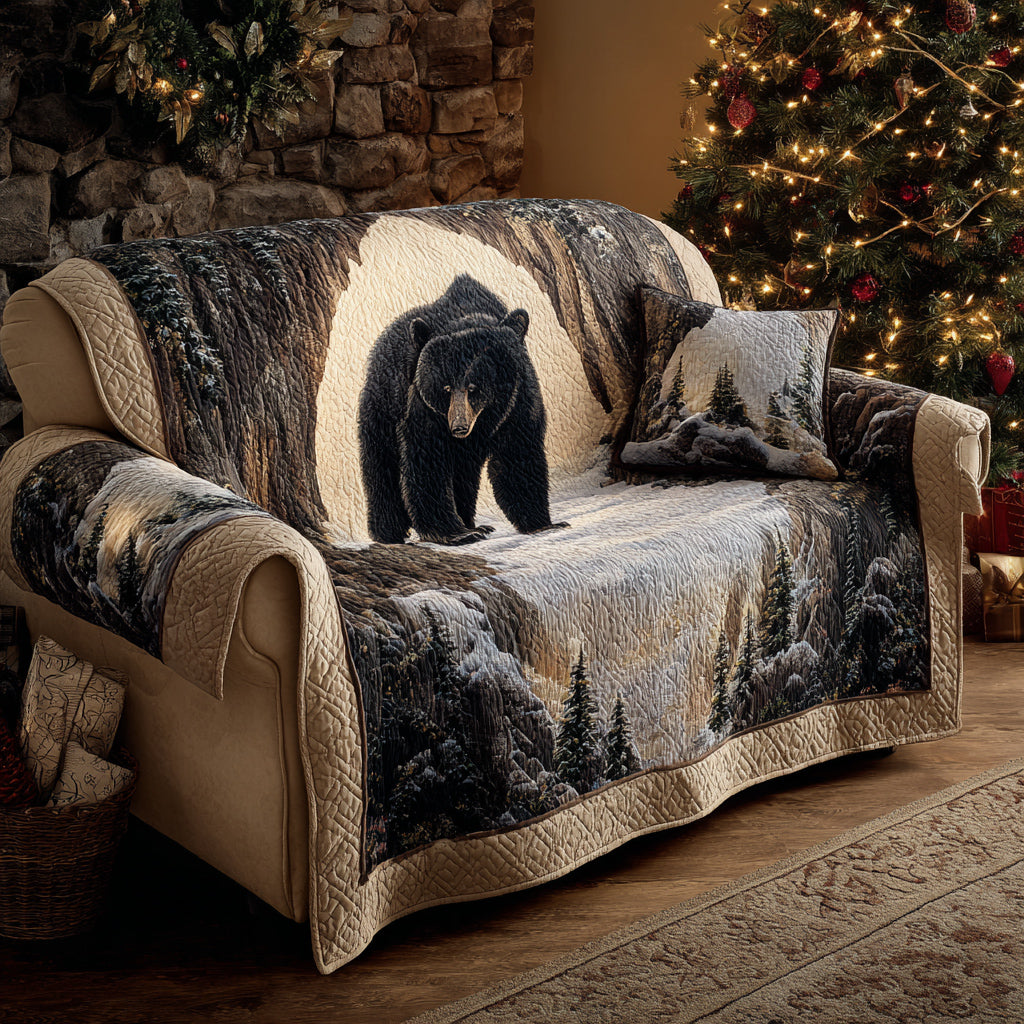 Cave Bear Quilted Sofa Cover Home Room Decor Ideas Best Bear Lover Presents - Tradiviet