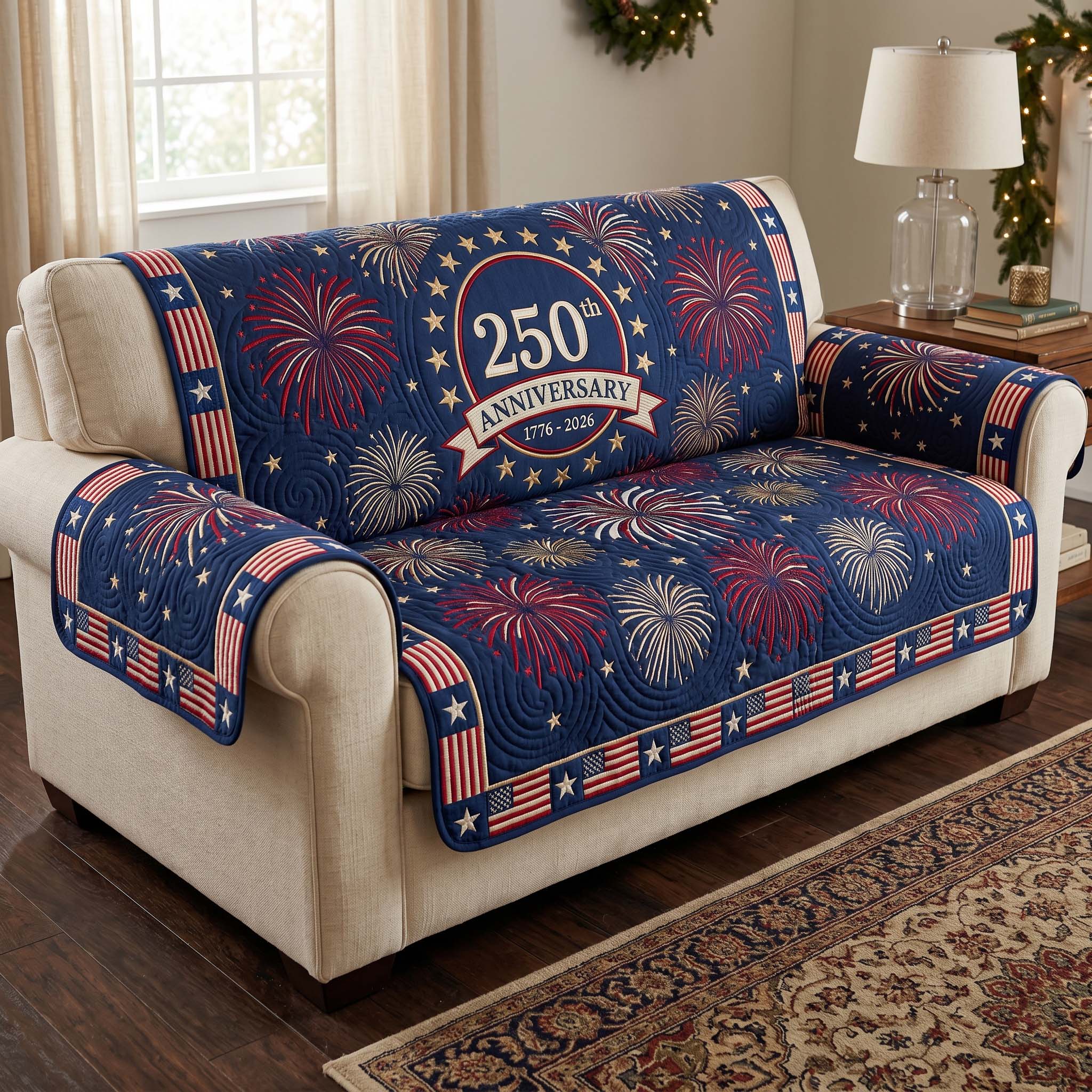 Celebration Night Sky Quilted Sofa Cover Neutral Room Decor Home Gifts For Her - Tradiviet