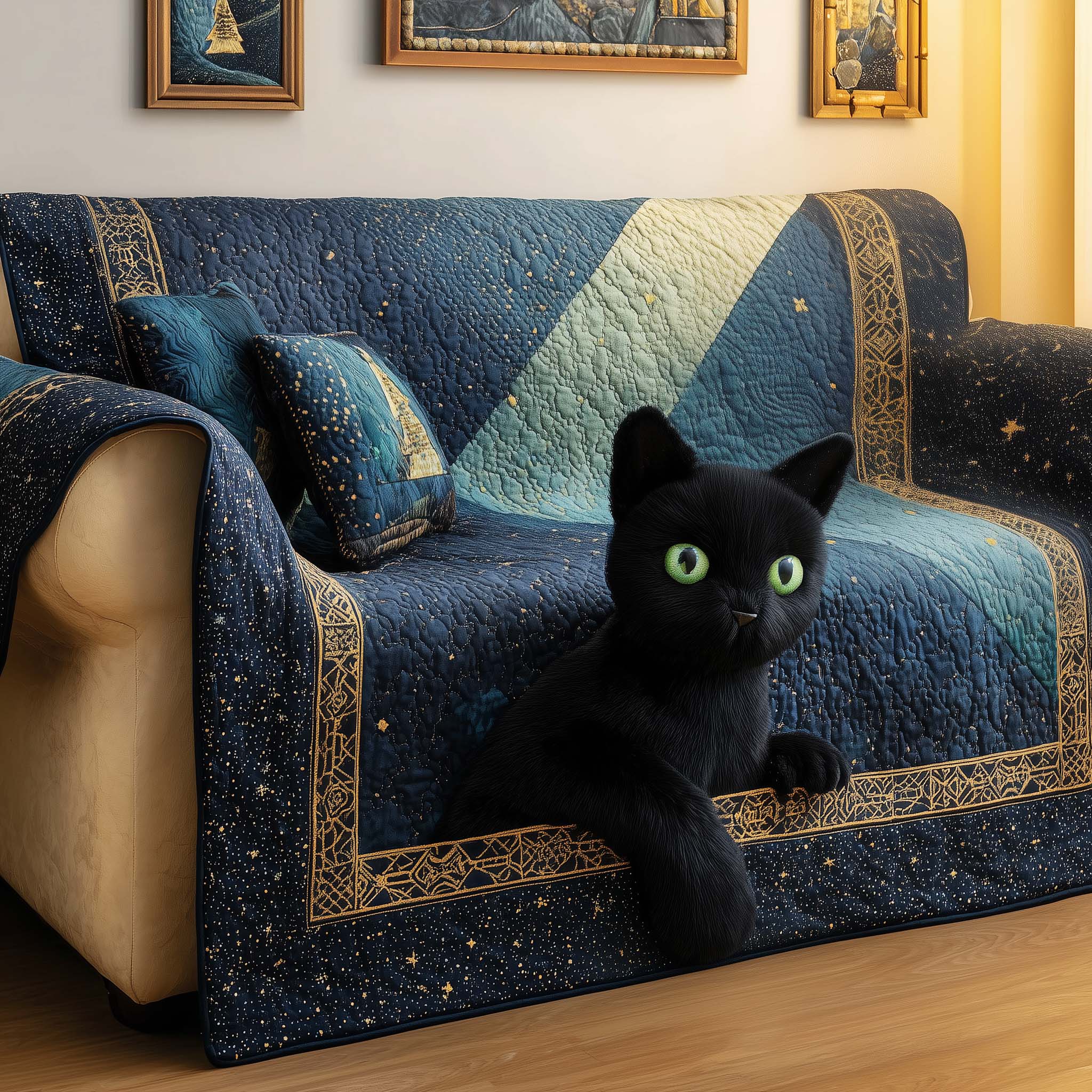 Celestial Cat Quilted Sofa Cover Cat Home Couch Cover Gifts For Room Decor - Tradiviet