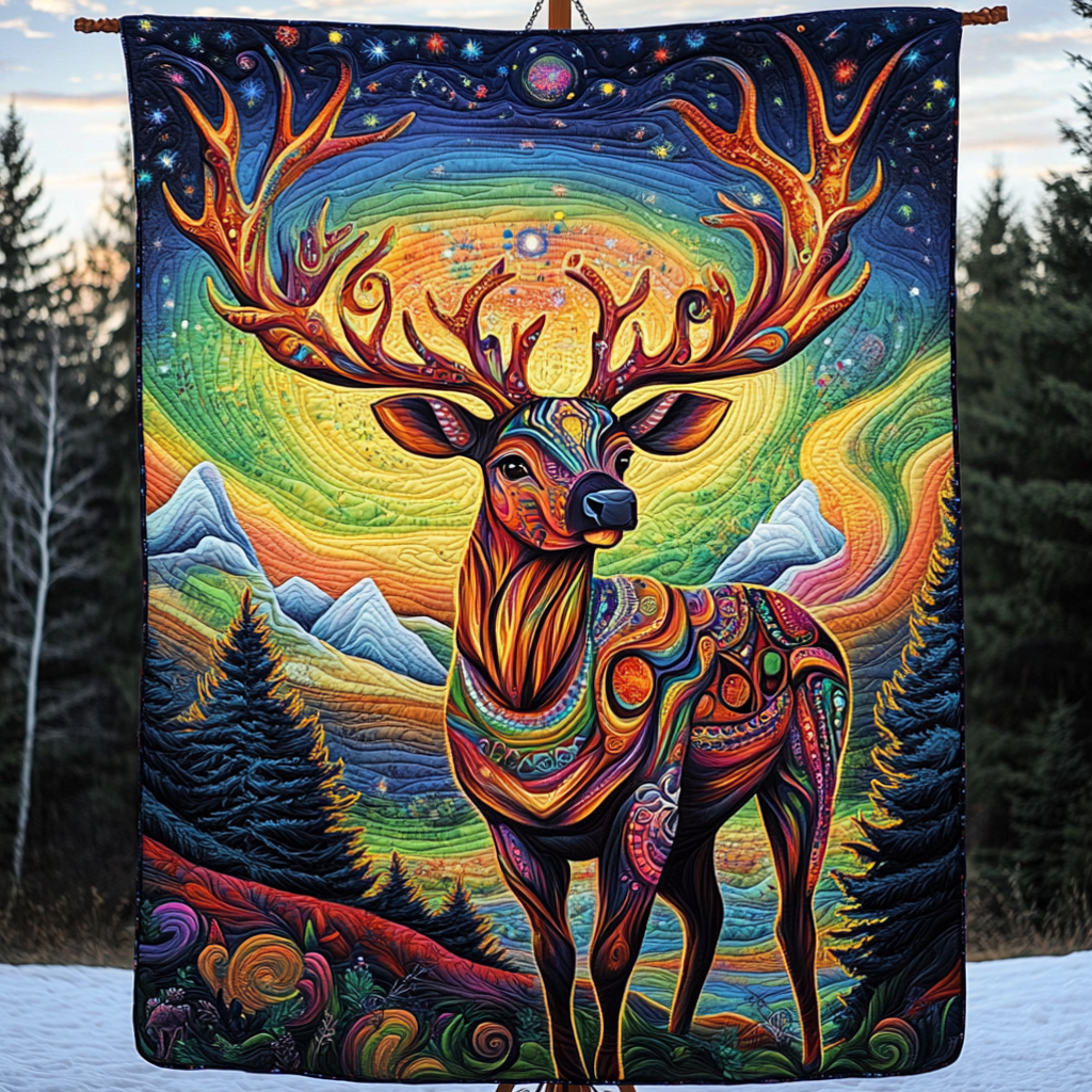 Celestial Deer Quilted Blanket 4Th Of July Clothes Gift For Aesthetic Room - Tradiviet