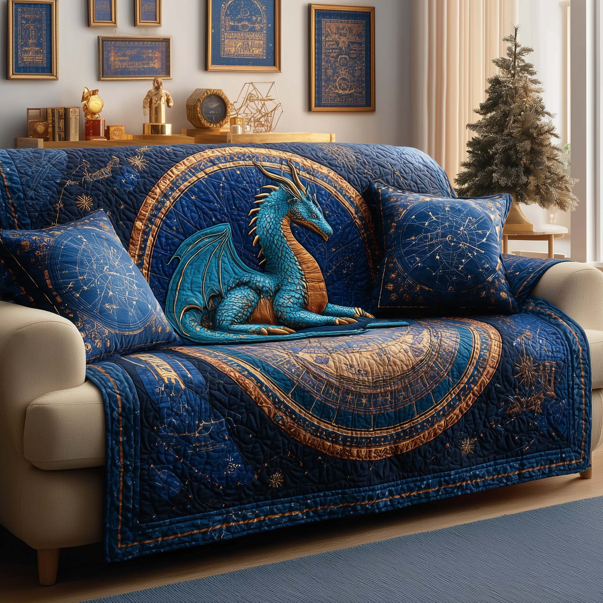 Celestial Dragon Quilted Sofa Cover Fantasy Home Couch Cover Home Gifts For Him - Tradiviet