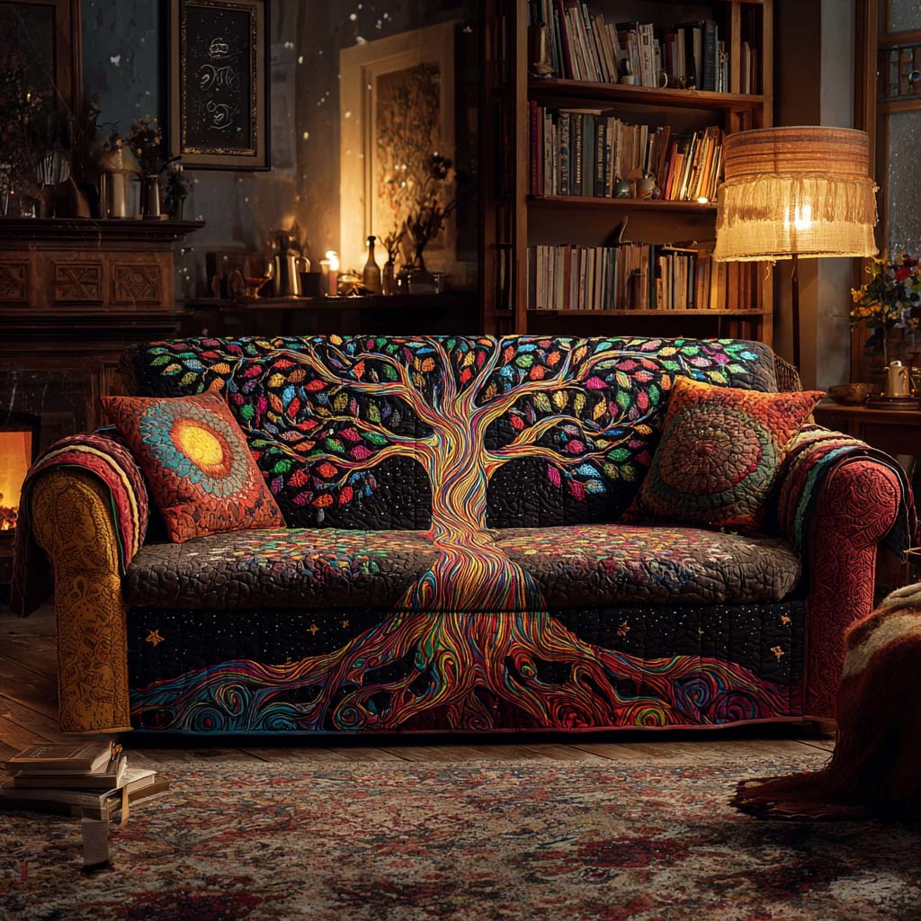 Celestial Life Tree Quilted Sofa Cover Warm Home Room Decor Home Gift For Her - Tradiviet