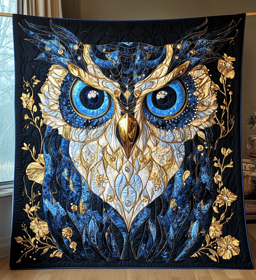 Celestial Owl Quilted Blanket Semiquincentennial Gifts For 4Th Of July - Tradiviet