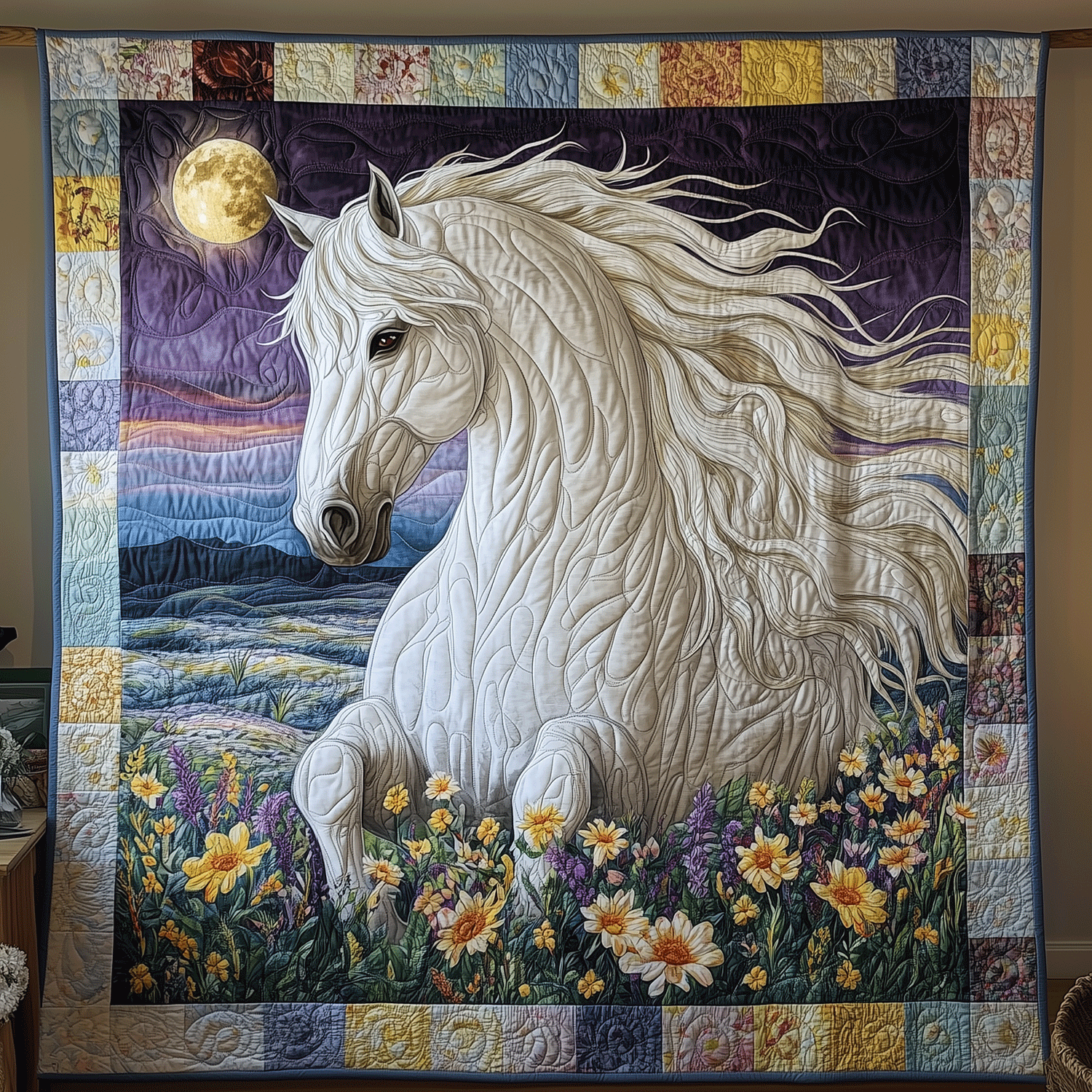Celestial Stallion Art Quilted Blanket 250th Anniversary Of Independence Gift For Daughter - Tradiviet