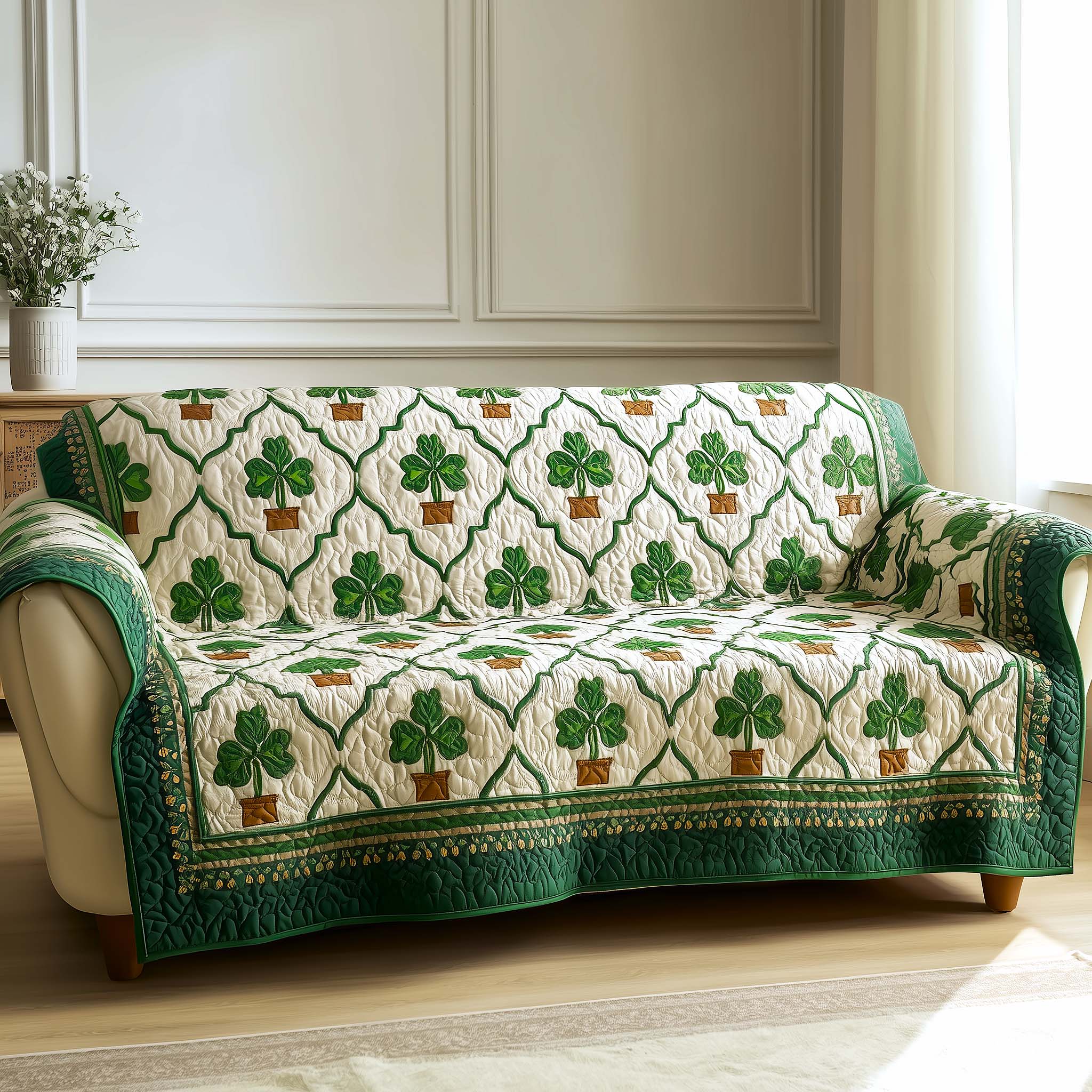 Celtic Knot Quilted Sofa Cover Irish Home Couch Cover Gift For Room Decor - Tradiviet