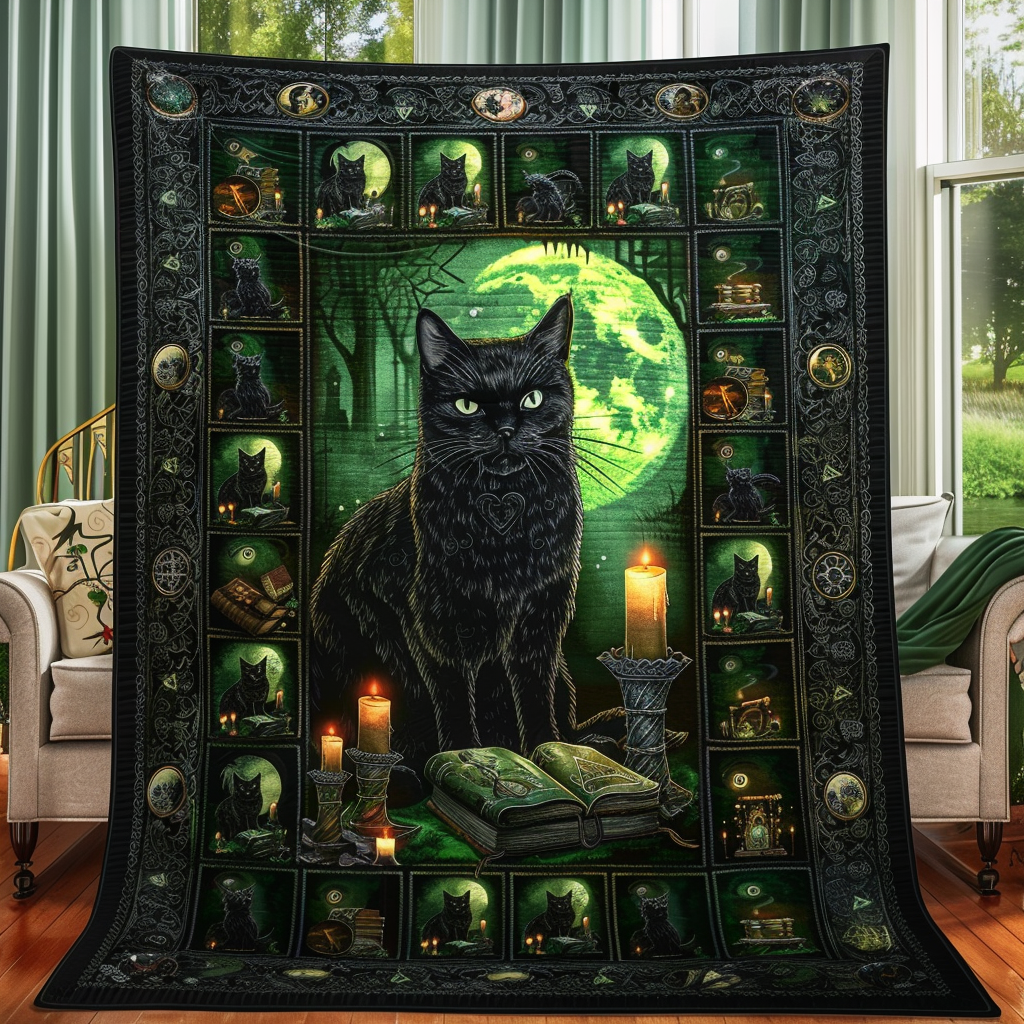 Celtic Magic Black Cats Quilted Blanket Home Decor Ideas Gift For Her - Tradiviet