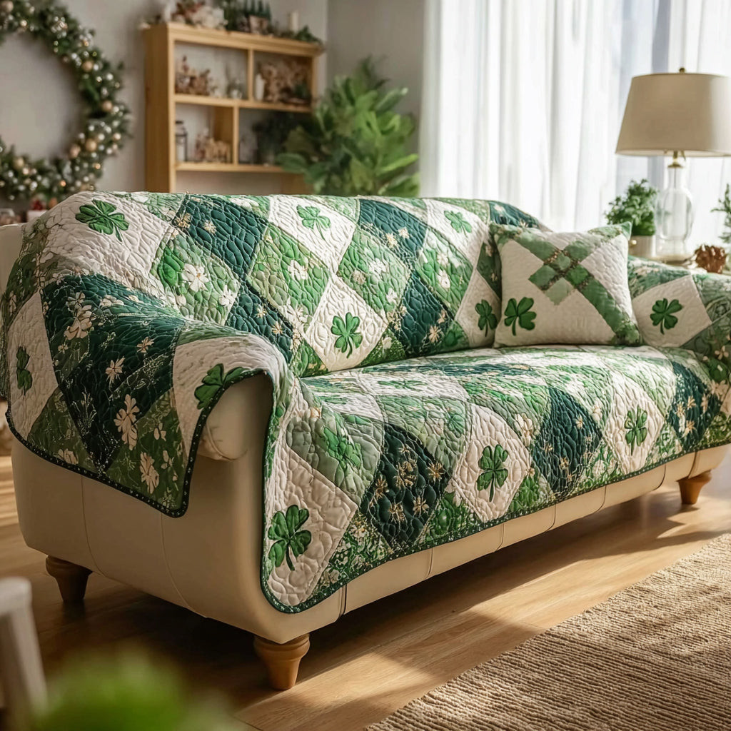 Celtic Morning Dew Quilted Sofa Cover Best Sectional Couch Covers St Patty Gifts - Tradiviet