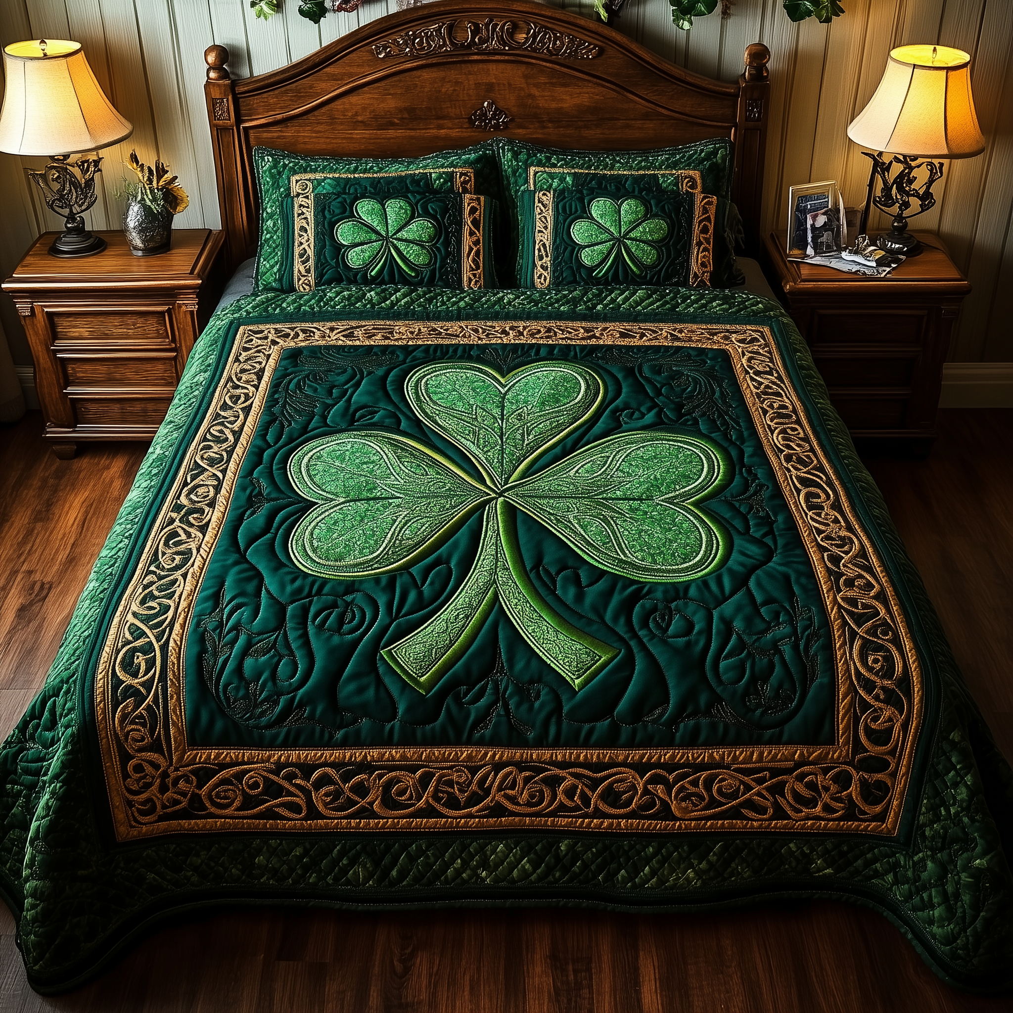 Celtic Shamrock Quilted Bedding Set Celtic Shamrock Accent Gift For Celtic Shamrock - Tradiviet