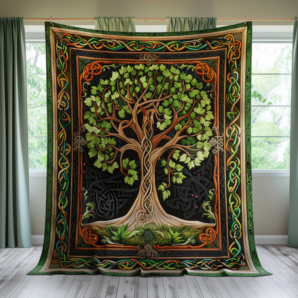 Celtic Tree of Life Art Quilted Blanket Indoor Decorations Gift For Kids - Tradiviet