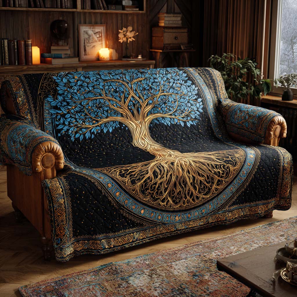 Celtic Tree of Life Quilted Sofa Cover Room Decor For Home Room Gift For Him - Tradiviet