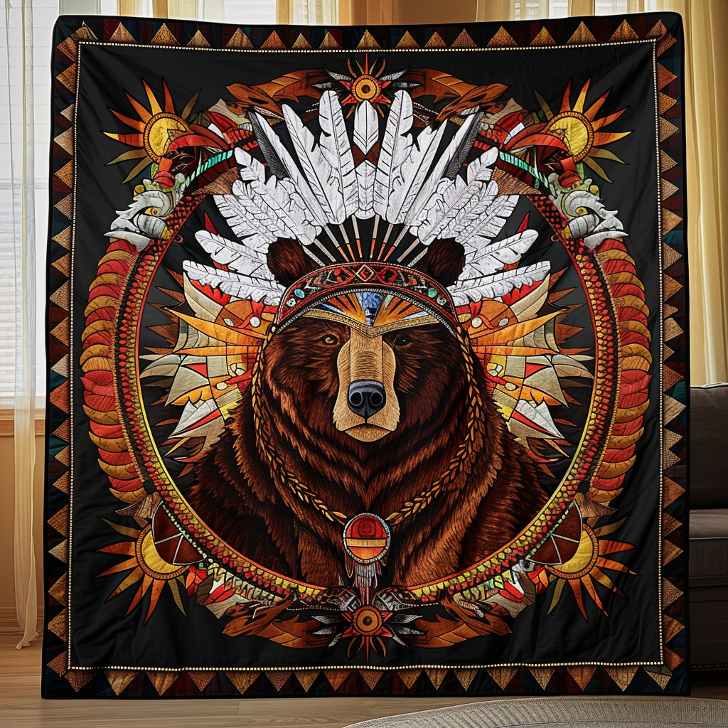 Ceremonial Bear Strength Quilted Blanket Decor Ideas For Living Room Gift For Men - Tradiviet