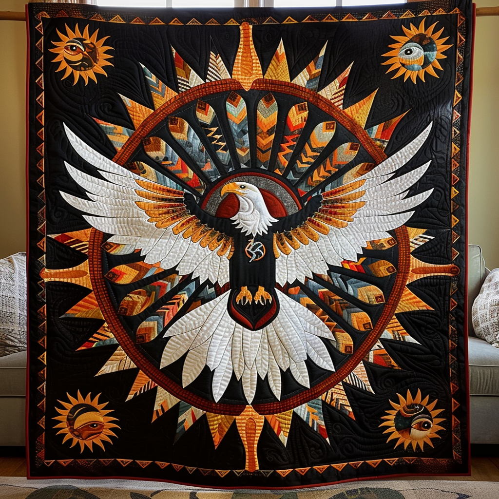 Ceremonial Eagle Sun Quilted Blanket Living Room Ideas Gift For Coworker - Tradiviet