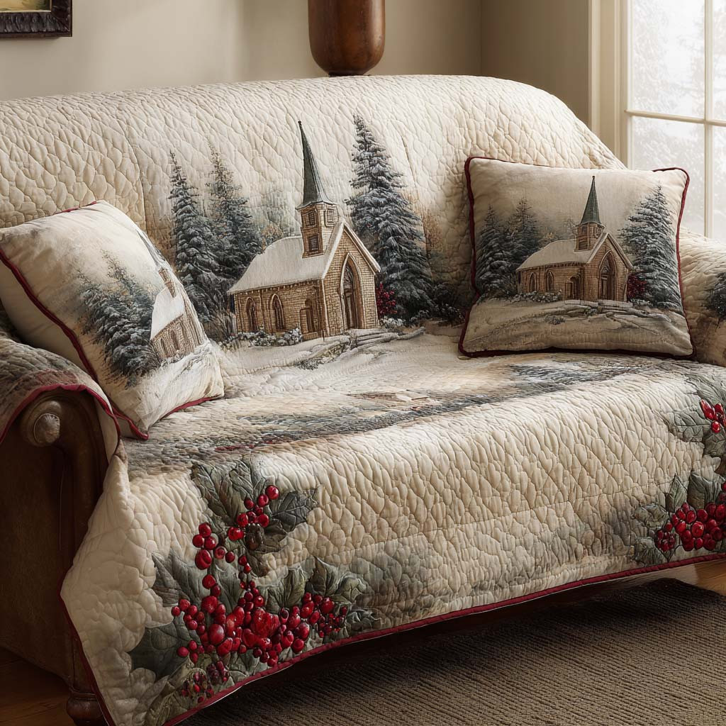 Chapel of Hope Quilted Sofa Cover Christmas Decor Best Family Christmas Gifts - Tradiviet