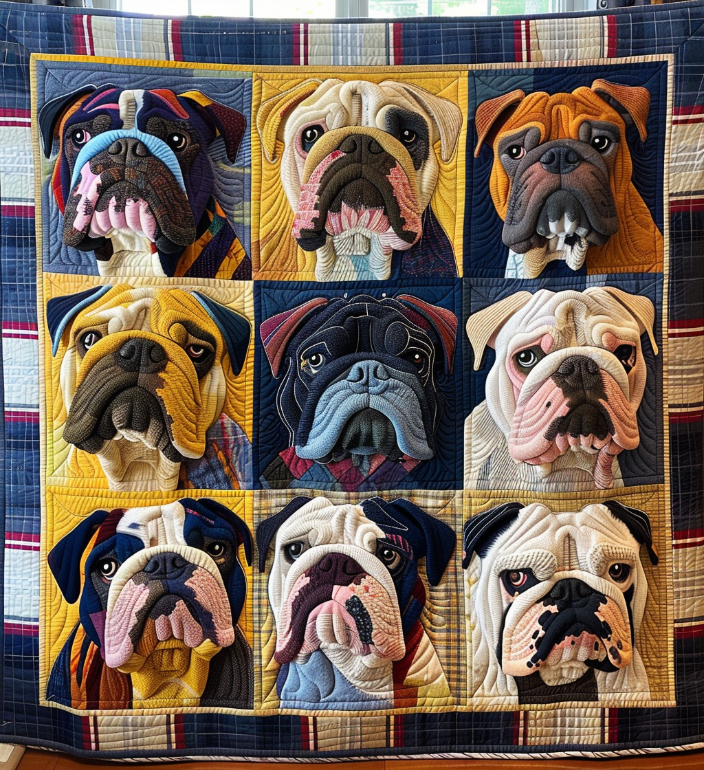 Charming Bulldog Dreams Quilted Blanket Bed Room Decoration Gift For Farmhouse Decor - Tradiviet
