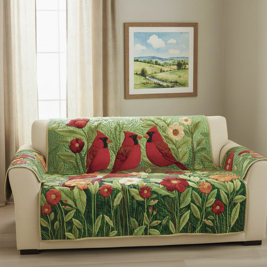 Charming Cardinals Quilted Sofa Cover Bird Home Couch Cover Home Gifts For Him - Tradiviet