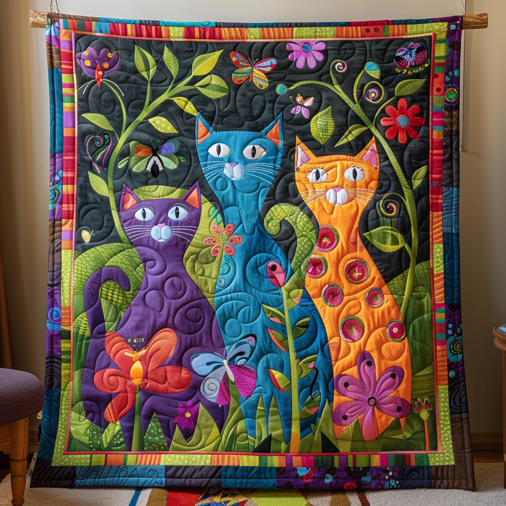 Charming Cat Quilted Blanket Mens Bedroom Decor Gift For Rustic Decor - Tradiviet
