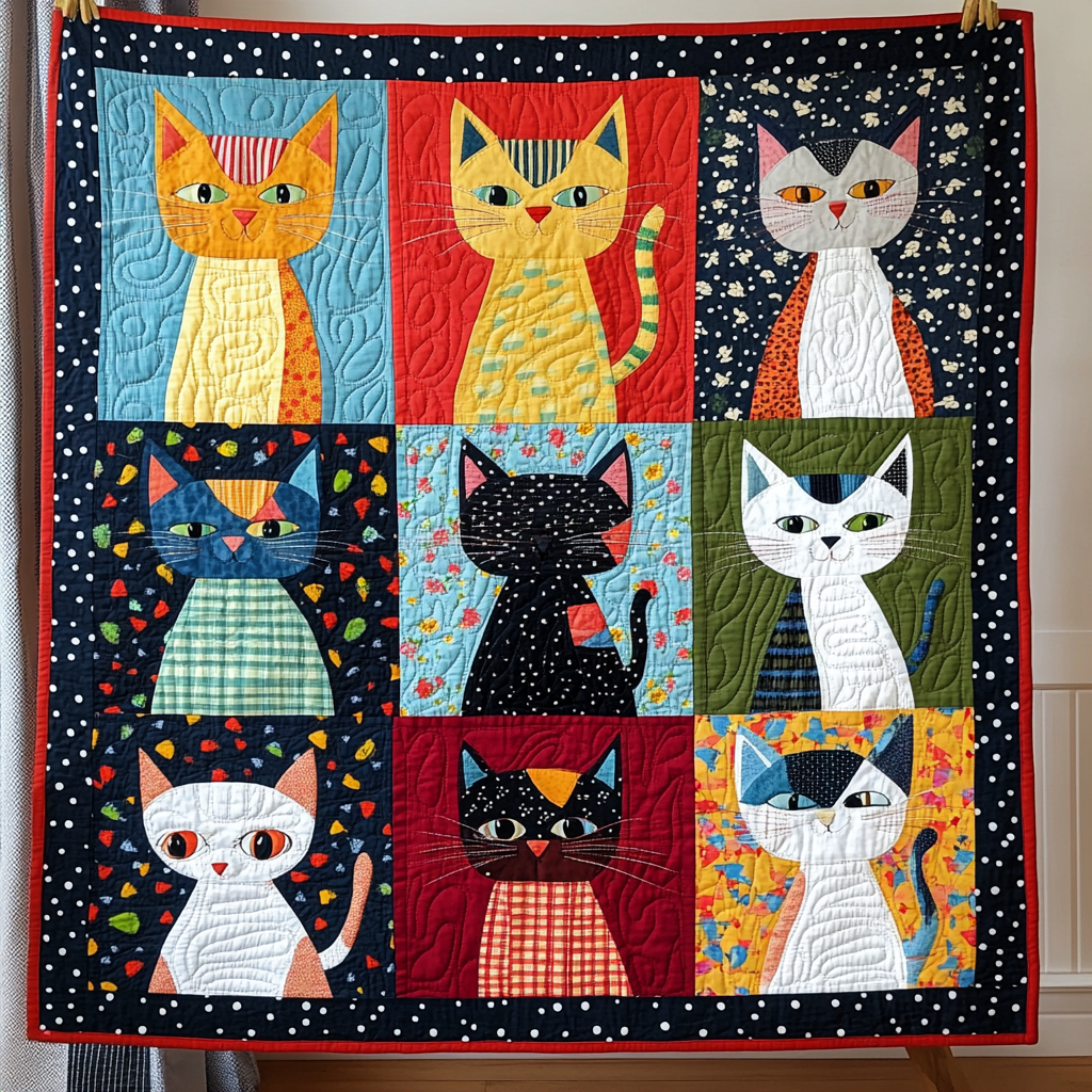 Charming Cat Quilted Blanket Room Decoration Items Gift For Boho Decor - Tradiviet