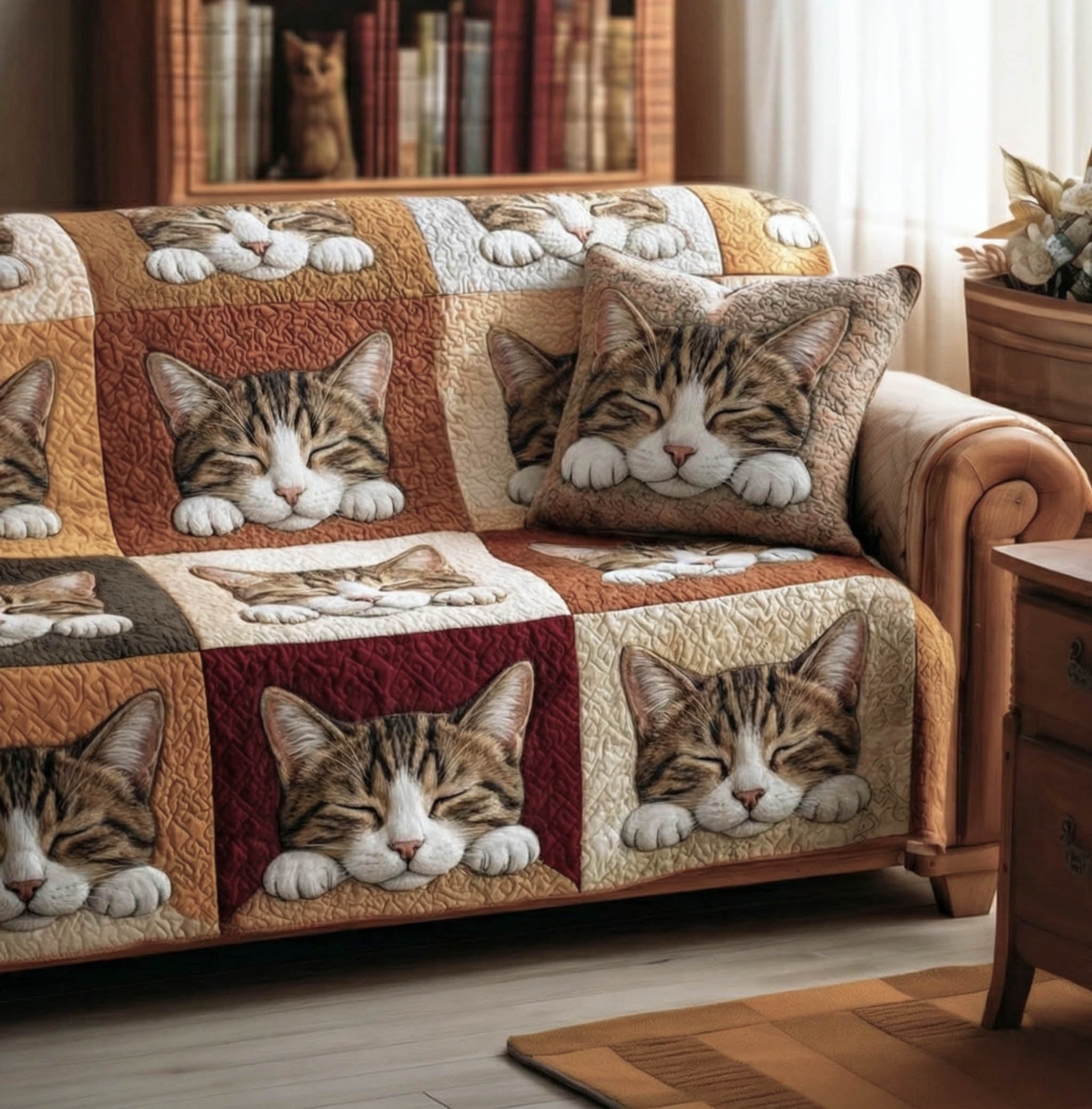 Charming Cat Quilted Sofa Cover Cat Home Room Decor Gift Ideas - Tradiviet